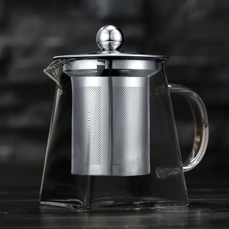 Clear Glass Teapot With Infuser Heat Resistant Kettle For Herbal Tea