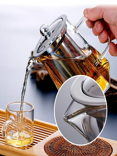 Clear Glass Teapot With Infuser Heat Resistant Kettle For Herbal Tea