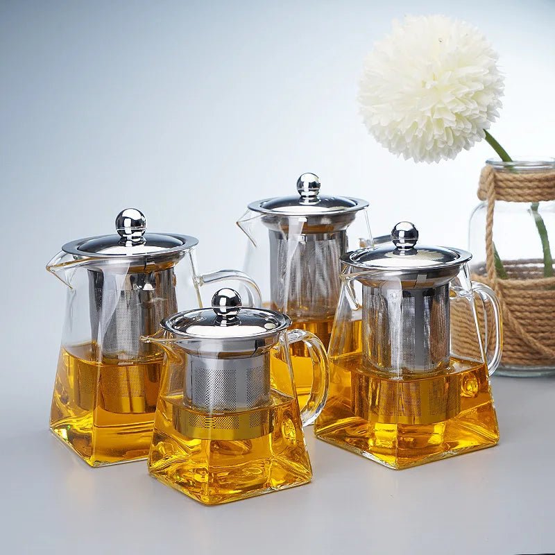 Clear Glass Teapot With Infuser Heat Resistant Kettle For Herbal Tea