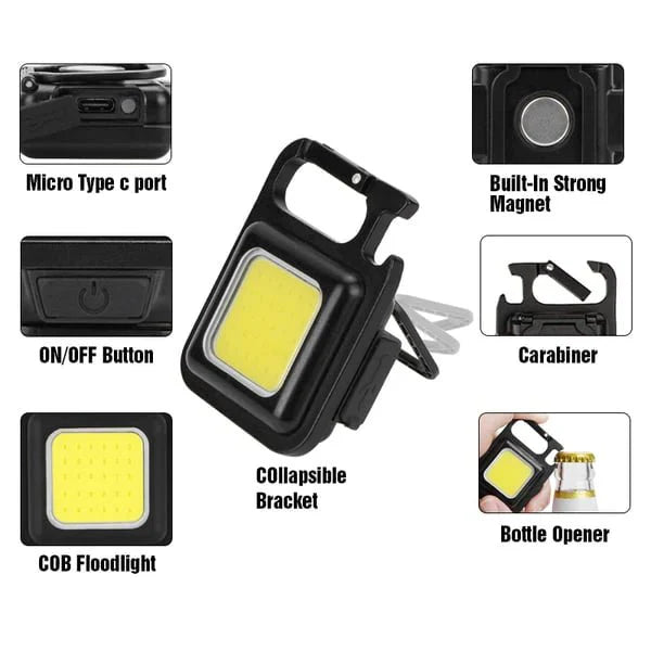 COB USB Rechargeable Keychain Work Light Waterproof Magnetic Portable