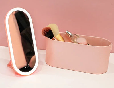 Portable LED Makeup Organizer With Mirror Compact Folding Cosmetic Case