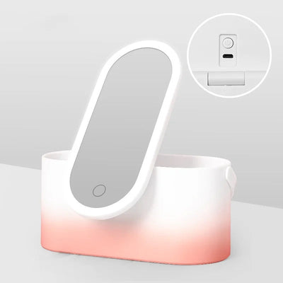 Portable LED Makeup Organizer With Mirror Compact Folding Cosmetic Case