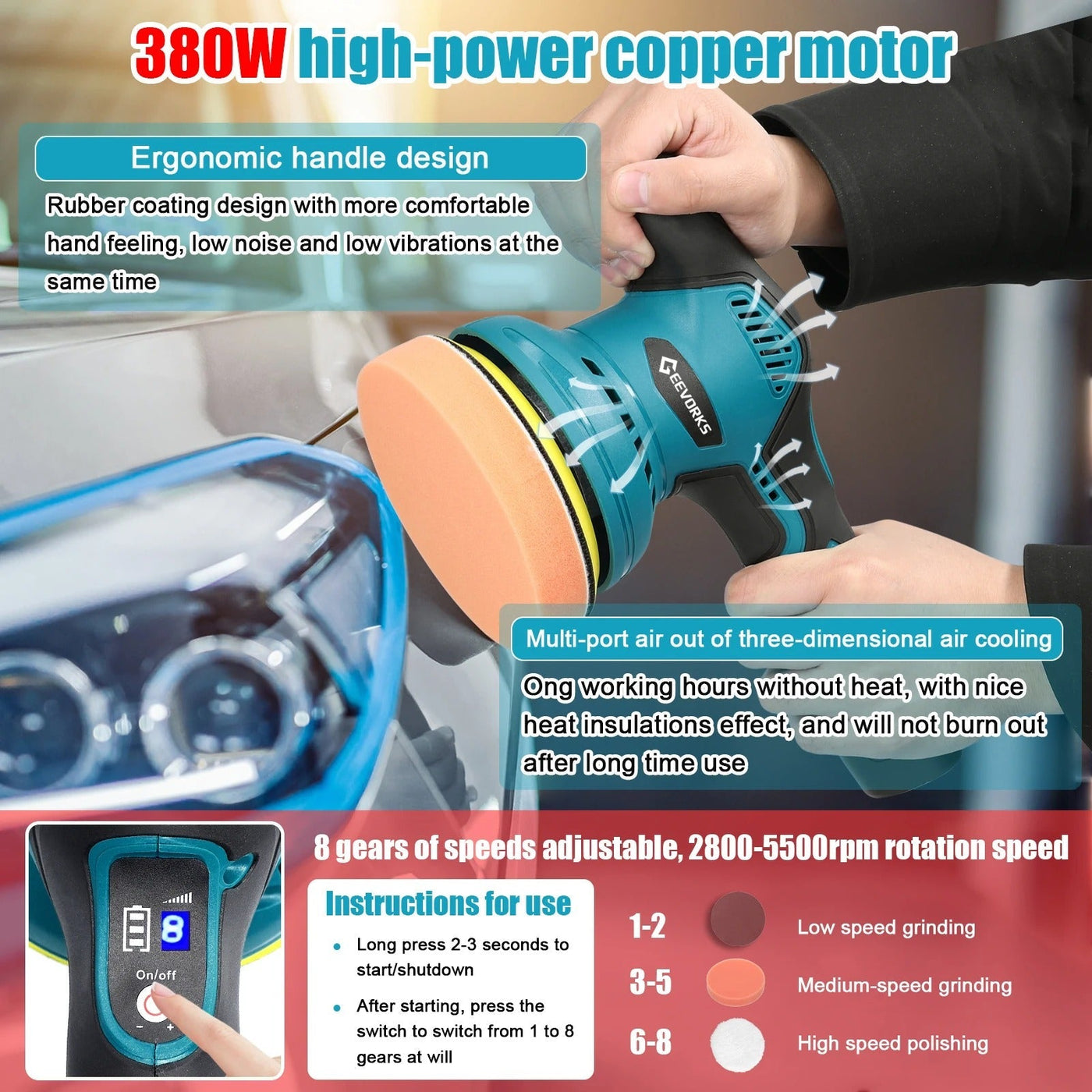 Cordless Car Buffer Polisher Efficient Auto Waxing And Polishing Tool
