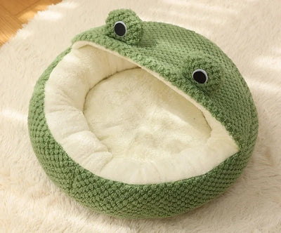 Frog-Themed Cat Bed Plush Semi-Enclosed Nest For Cats And Small Dogs