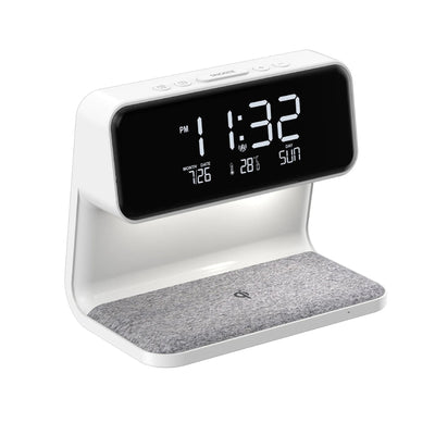 3-in-1 Bedside Lamp With Wireless Charger And LCD Alarm Clock
