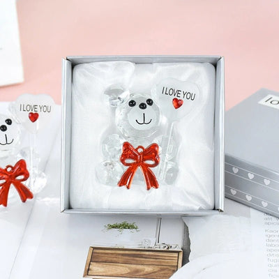 Crystal Bear Glass Rose Decorative Ornament For Valentine's Gifts