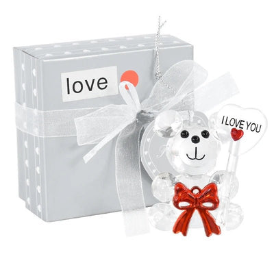 Crystal Bear Glass Rose Decorative Ornament For Valentine's Gifts