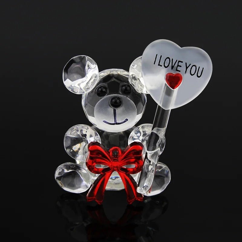 Crystal Bear Glass Rose Decorative Ornament For Valentine's Gifts