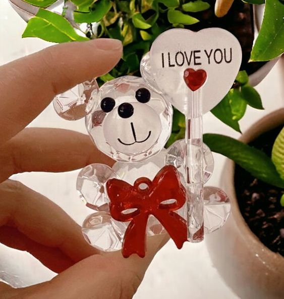 Crystal Bear Glass Rose Decorative Ornament For Valentine's Gifts