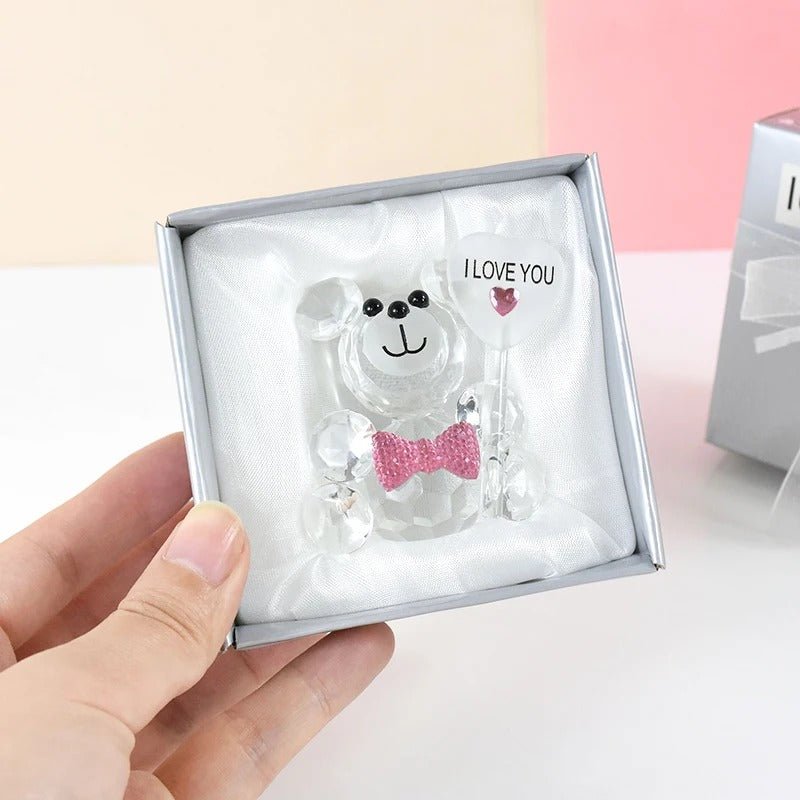 Crystal Bear Glass Rose Decorative Ornament For Valentine's Gifts