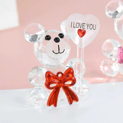 Crystal Bear Glass Rose Decorative Ornament For Valentine's Gifts