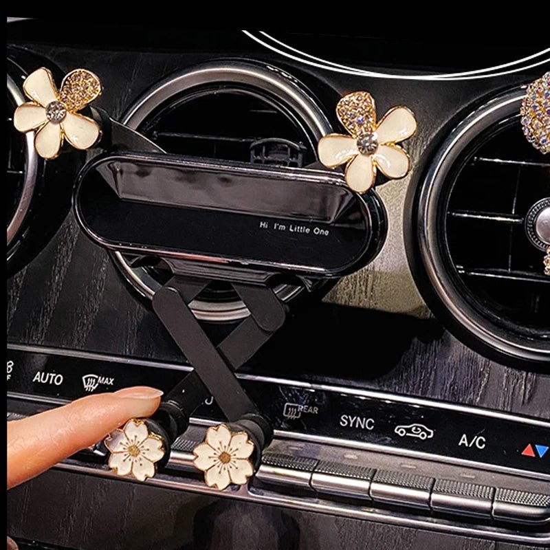 Crystal Flower Car Phone Holder Sparkling Gravity Mount For Smartphones