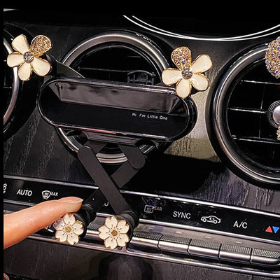 Crystal Flower Car Phone Holder Sparkling Gravity Mount For Smartphones