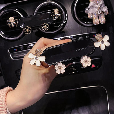 Crystal Flower Car Phone Holder Sparkling Gravity Mount For Smartphones