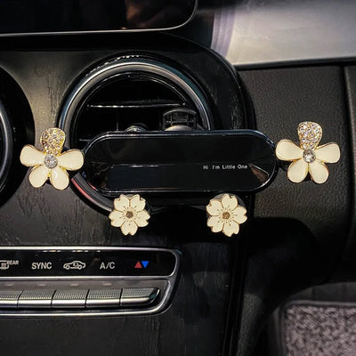 Crystal Flower Car Phone Holder Sparkling Gravity Mount For Smartphones