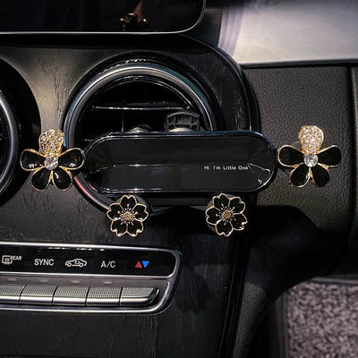 Crystal Flower Car Phone Holder Sparkling Gravity Mount For Smartphones