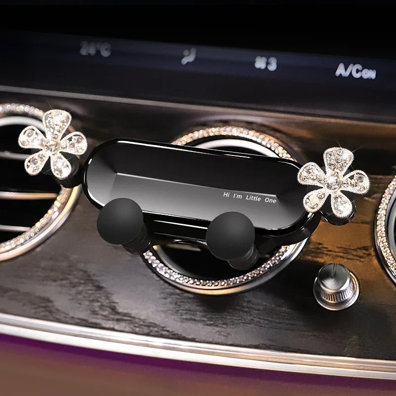 Crystal Flower Car Phone Holder Sparkling Gravity Mount For Smartphones