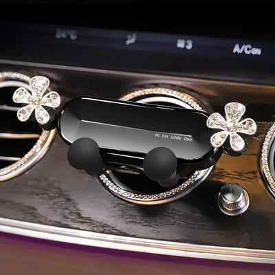Crystal Flower Car Phone Holder Sparkling Gravity Mount For Smartphones
