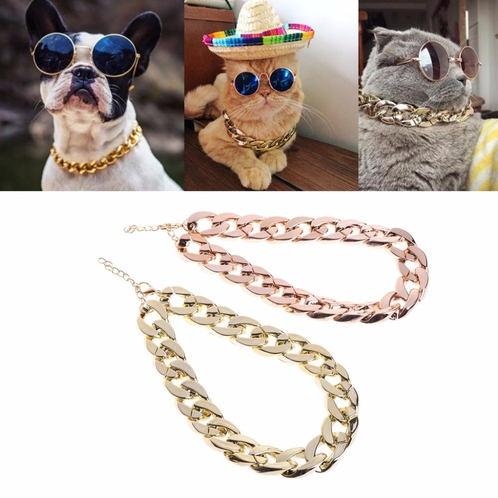 Cuban Link Pet Collar Thick Gold Chain Durable Safety Design