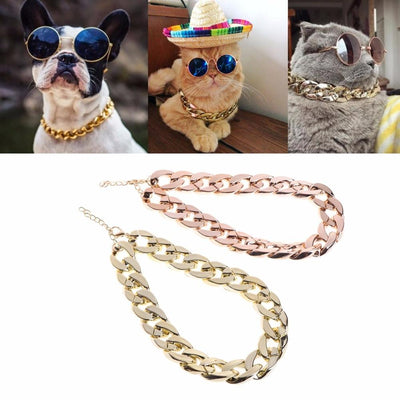 Cuban Link Pet Collar Thick Gold Chain Durable Safety Design