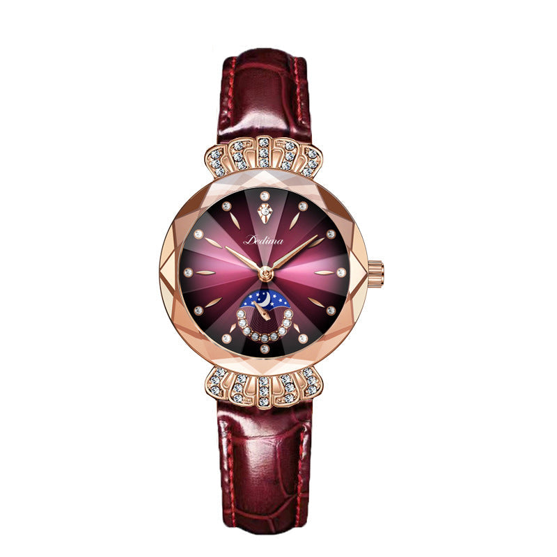 Diamond Moon Star Watch For Women Elegant Stylish Jewelry Timepiece