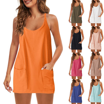 Casual Sleeveless Mini Dress With Built-In Shorts For Summer