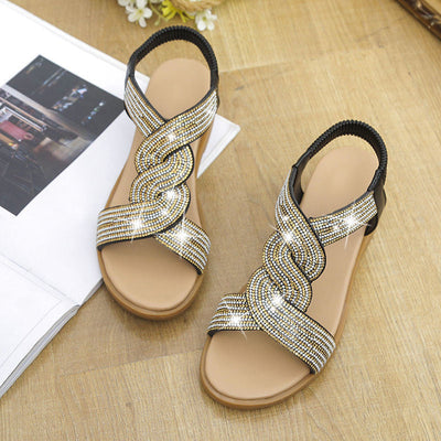 Anti-skid Soft Sole Rhinestone Wedge Heel Sandals For Women