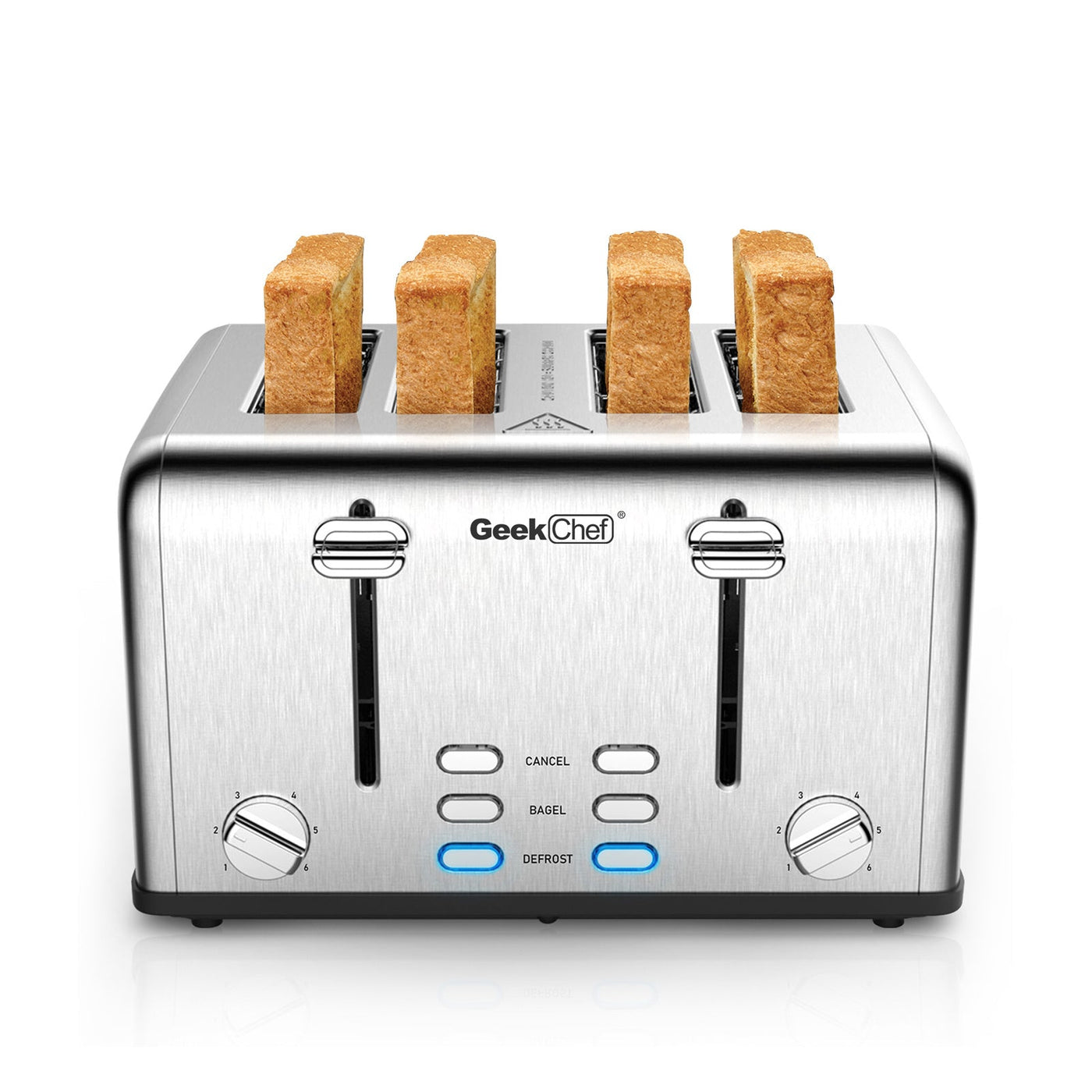 Geek Chef 4 Slice Stainless Steel Toaster Extra-Wide Slots Dual Controls