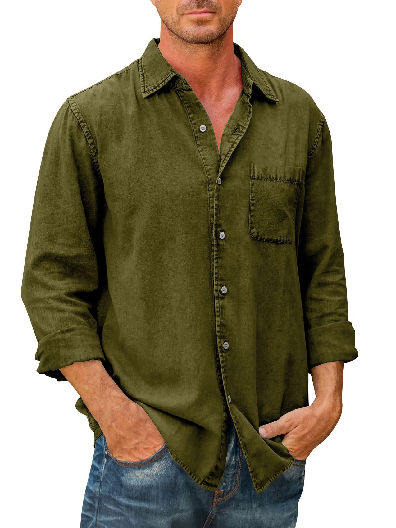 Mens Long Sleeve Button Down Shirt Classic Casual Office Wear