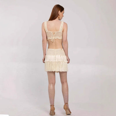 Tassel Hollow-out Two-piece Dress Set Vacation Style