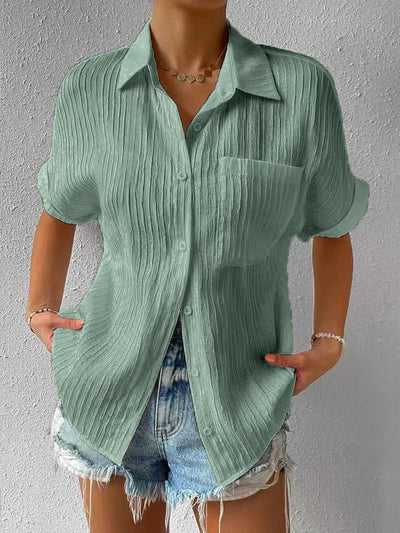 Shirt Collar Blouse Casual Buttoned Loose Fit Stylish Top