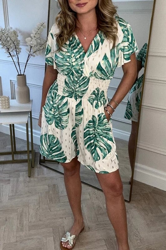 Casual Floral Polka Dot Romper With Pockets For Women