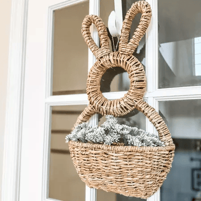 Easter Bunny Basket Wall Decor Hanging Spring Pocket Ornament
