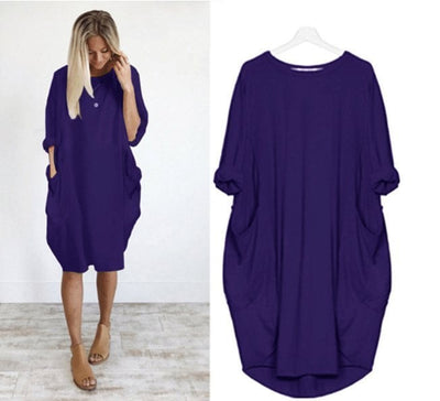 Long Sleeve Casual Loose Pocket Dress Comfortable Everyday Wear