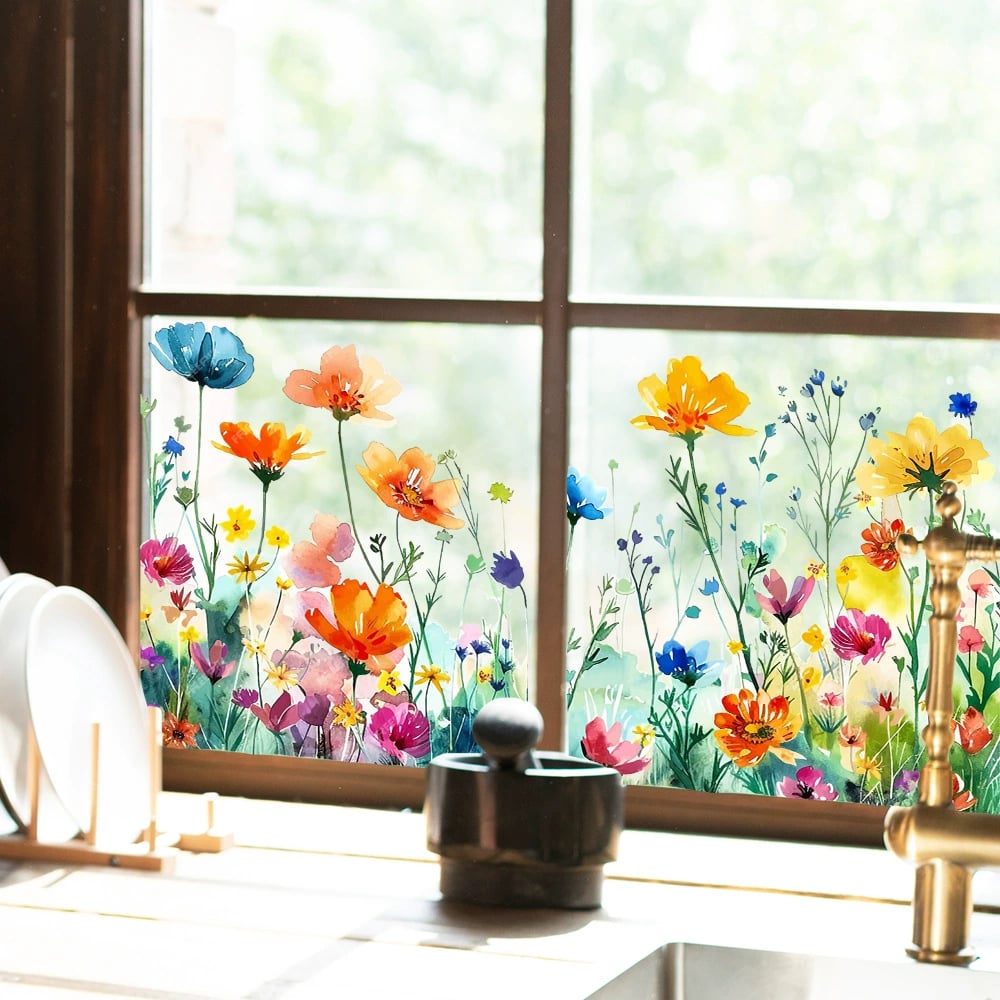 Colorful Floral Window Sticker Bouquet Cut To Size Easily