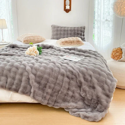 Faux Fur Blanket Plush Rabbit Double Layer Cozy Bedspread For Sofa