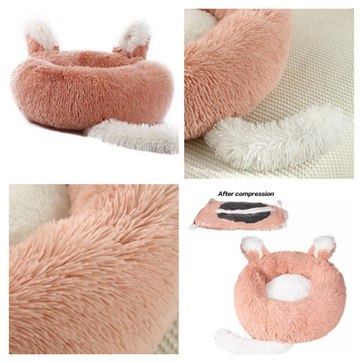 Plush Pet Bed With Cute Ears And Tail For Cats And Dogs