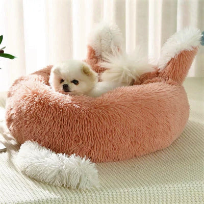 Plush Pet Bed With Cute Ears And Tail For Cats And Dogs