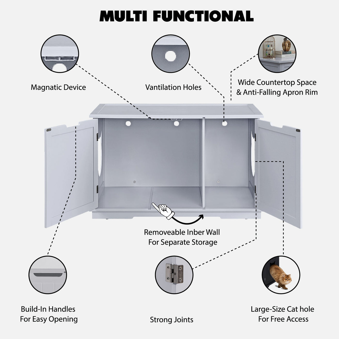 Bench Litter Box Enclosure With Storage And Comfortable Seating