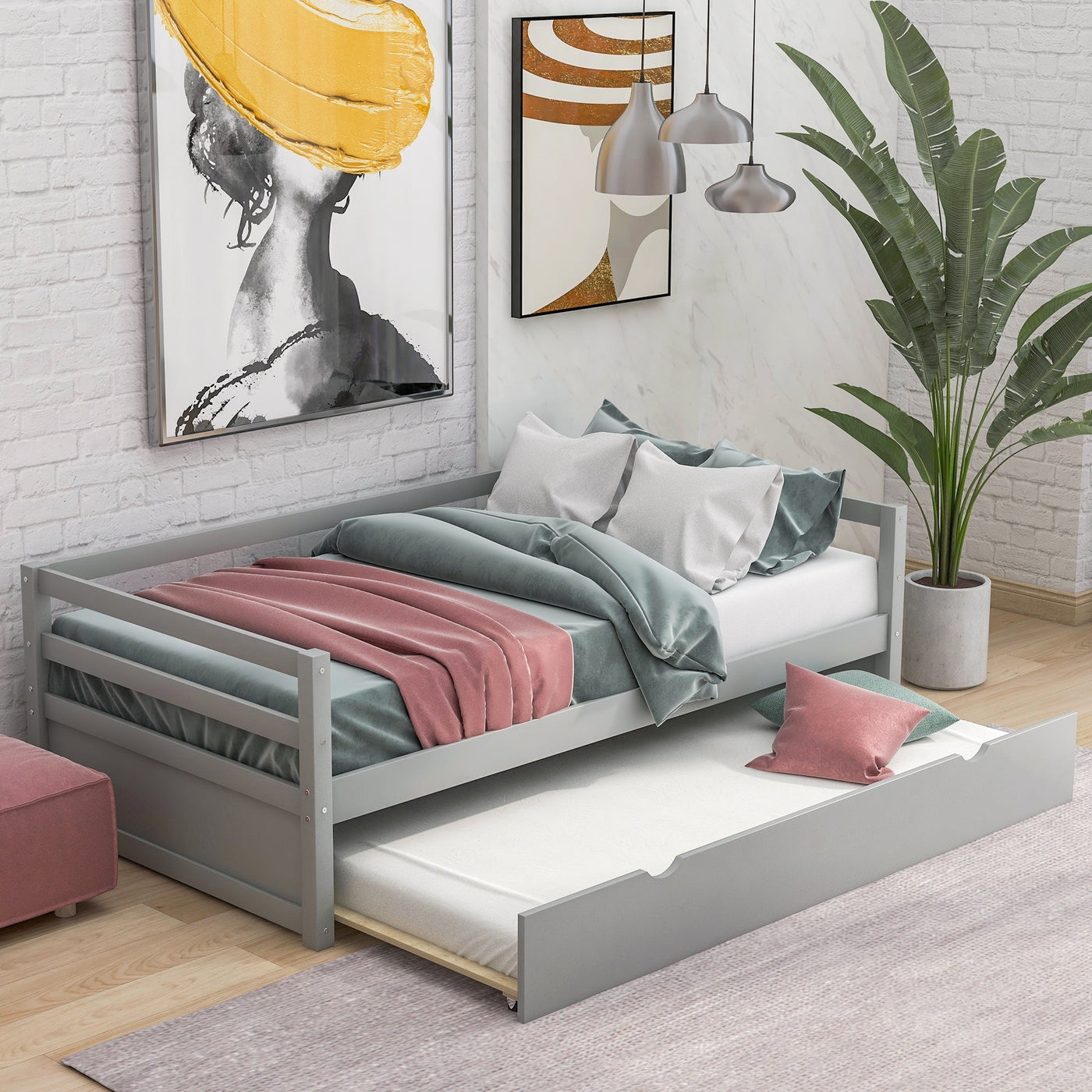 Daybed Trundle Set Twin Size Space Saving Furniture Solution