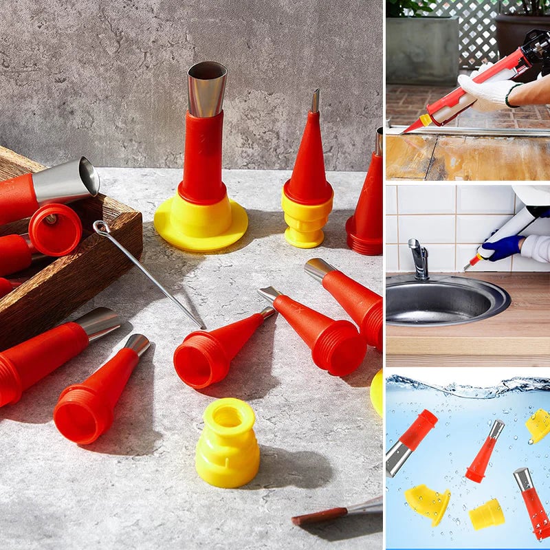 Universal Integrated Caulking Nozzle Tool Kit With Rubber Tips