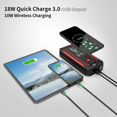 Digital Car Jump Starter With Wireless Charging And LCD Screen Portable Battery