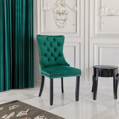 Tufted Dining Chair Solid Wood Flax Upholstered Wood Legs 2pcs Set