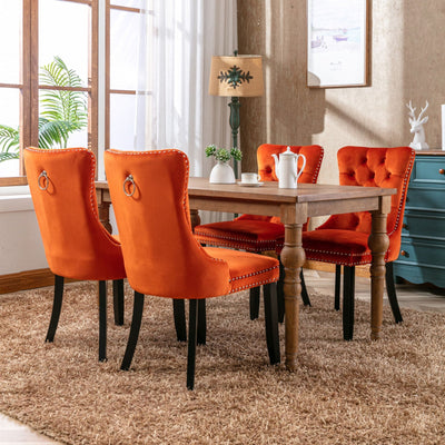 Tufted Dining Chair Solid Wood Flax Upholstered Wood Legs 2pcs Set