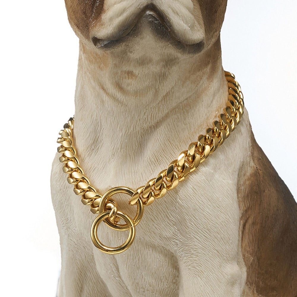 Heavy Duty Dog Chain Collar Black Gold Stainless Steel For Dogs