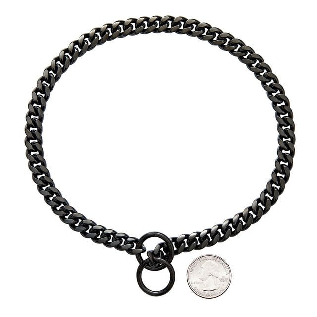 Heavy Duty Dog Chain Collar Black Gold Stainless Steel For Dogs
