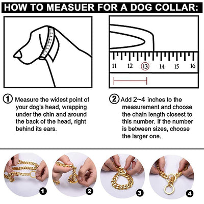 Heavy Duty Dog Chain Collar Black Gold Stainless Steel For Dogs
