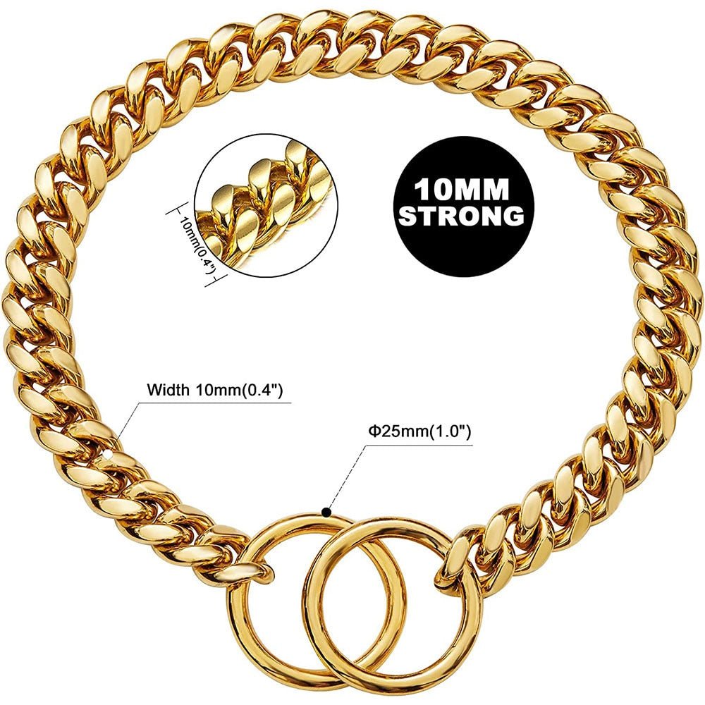 Heavy Duty Dog Chain Collar Black Gold Stainless Steel For Dogs