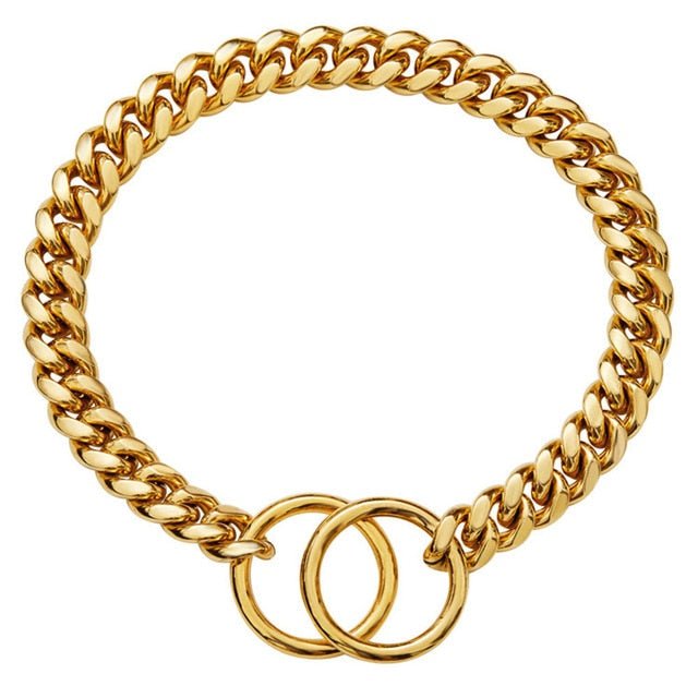 Heavy Duty Dog Chain Collar Black Gold Stainless Steel For Dogs