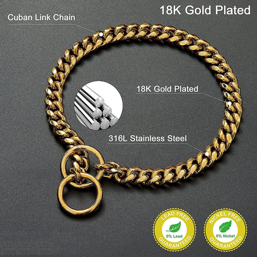 Heavy Duty Dog Chain Collar Black Gold Stainless Steel For Dogs